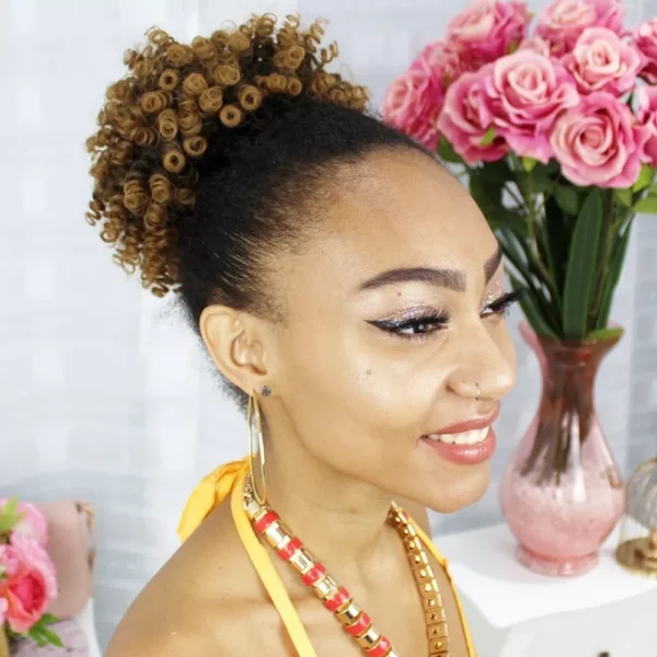 Afro Coque Preto Cabelo Puff Aplique Cacheado Orgânico - Imagem 8
